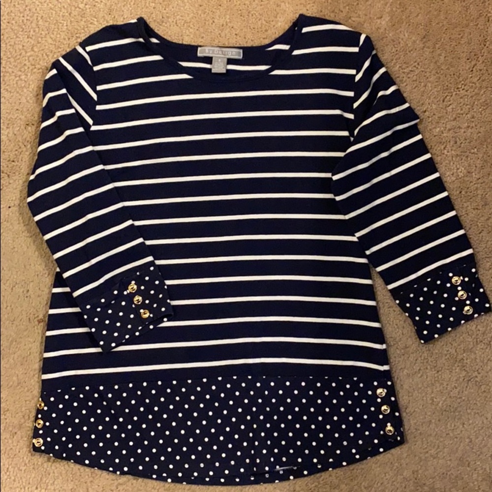 Navy and white Stripped shirt with gold buttons